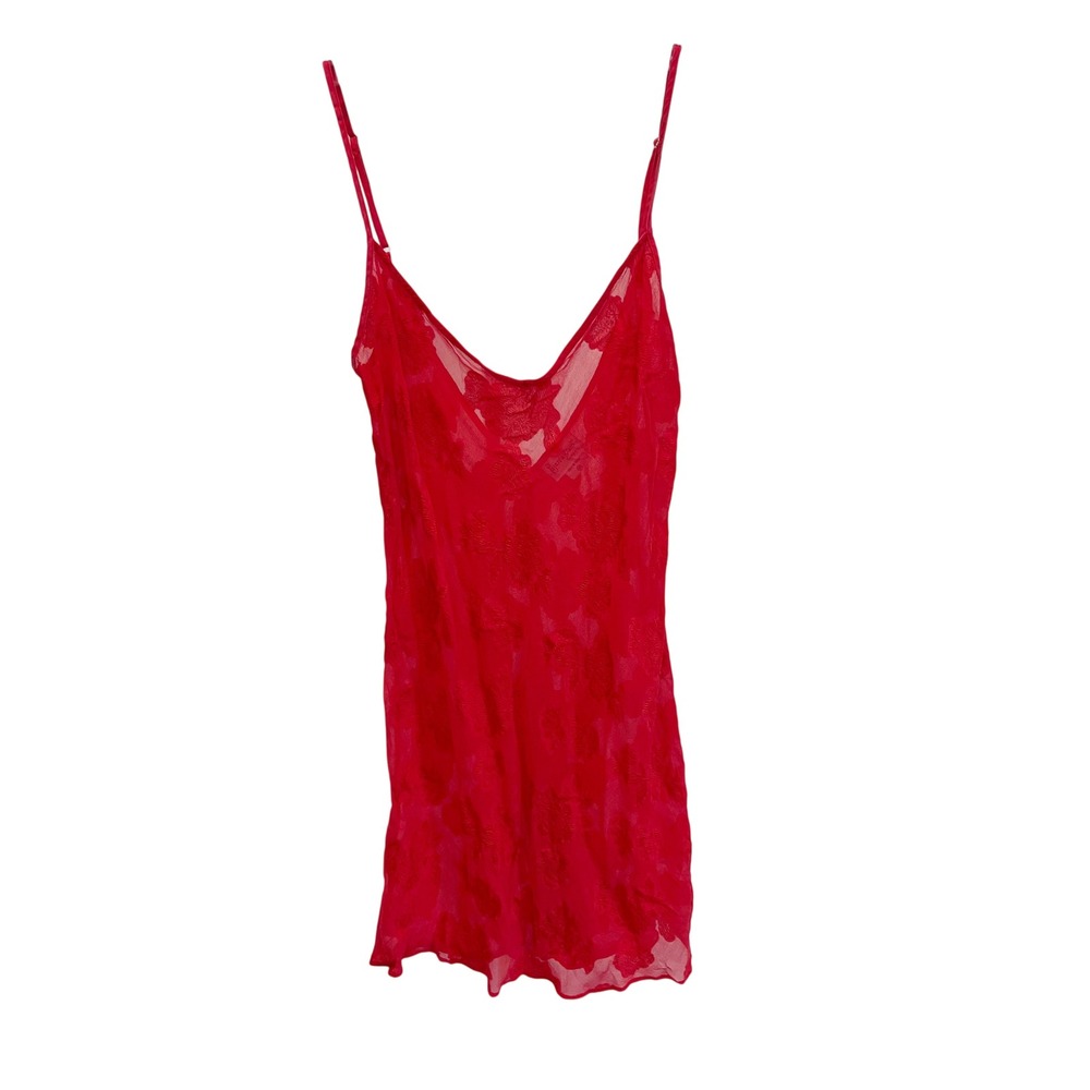 Vintage Pajamagram Red Silk Sheer Floral Slip Dress Lingerie Y2K Romantic Medium